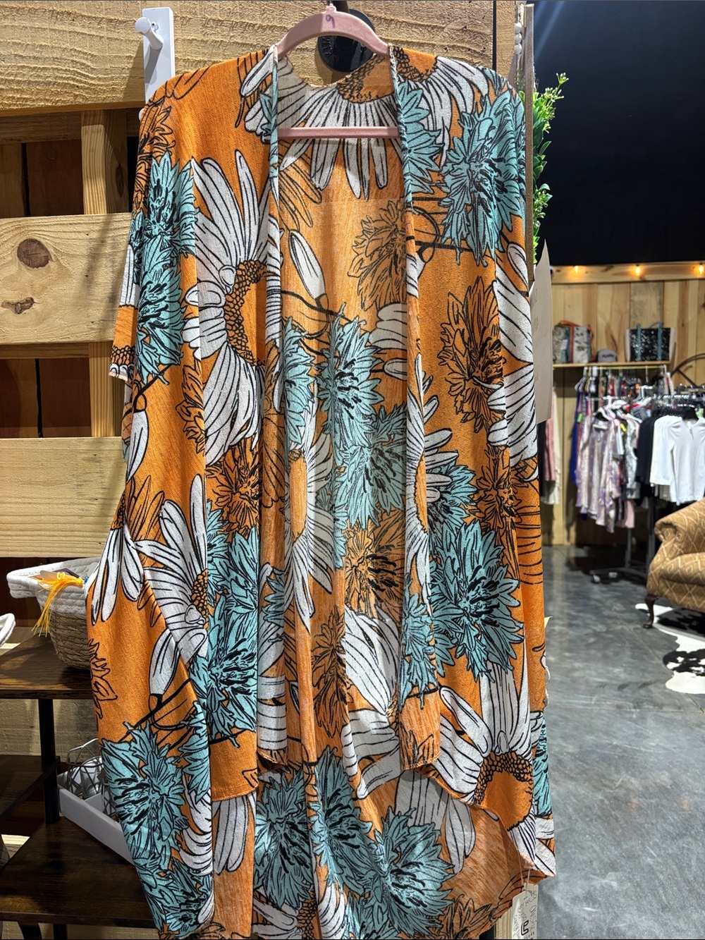 Orange Floral Kimono Cover-Up